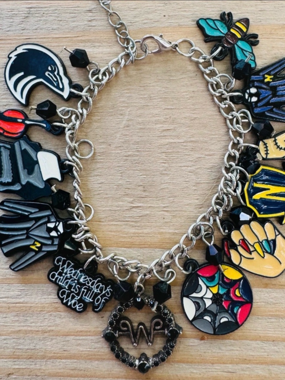Wednesday Addams Inspired Enamel Charm Bracelet Gothic Statement Jewelry